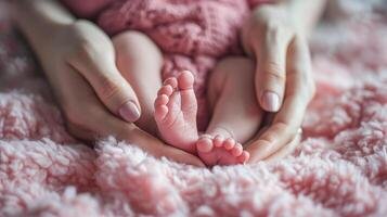 fotos das mãos da mãe segurando os pezinhos do bebe